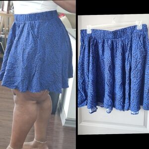 Blue Animal-Print Circle Skirt with Elastic Waist